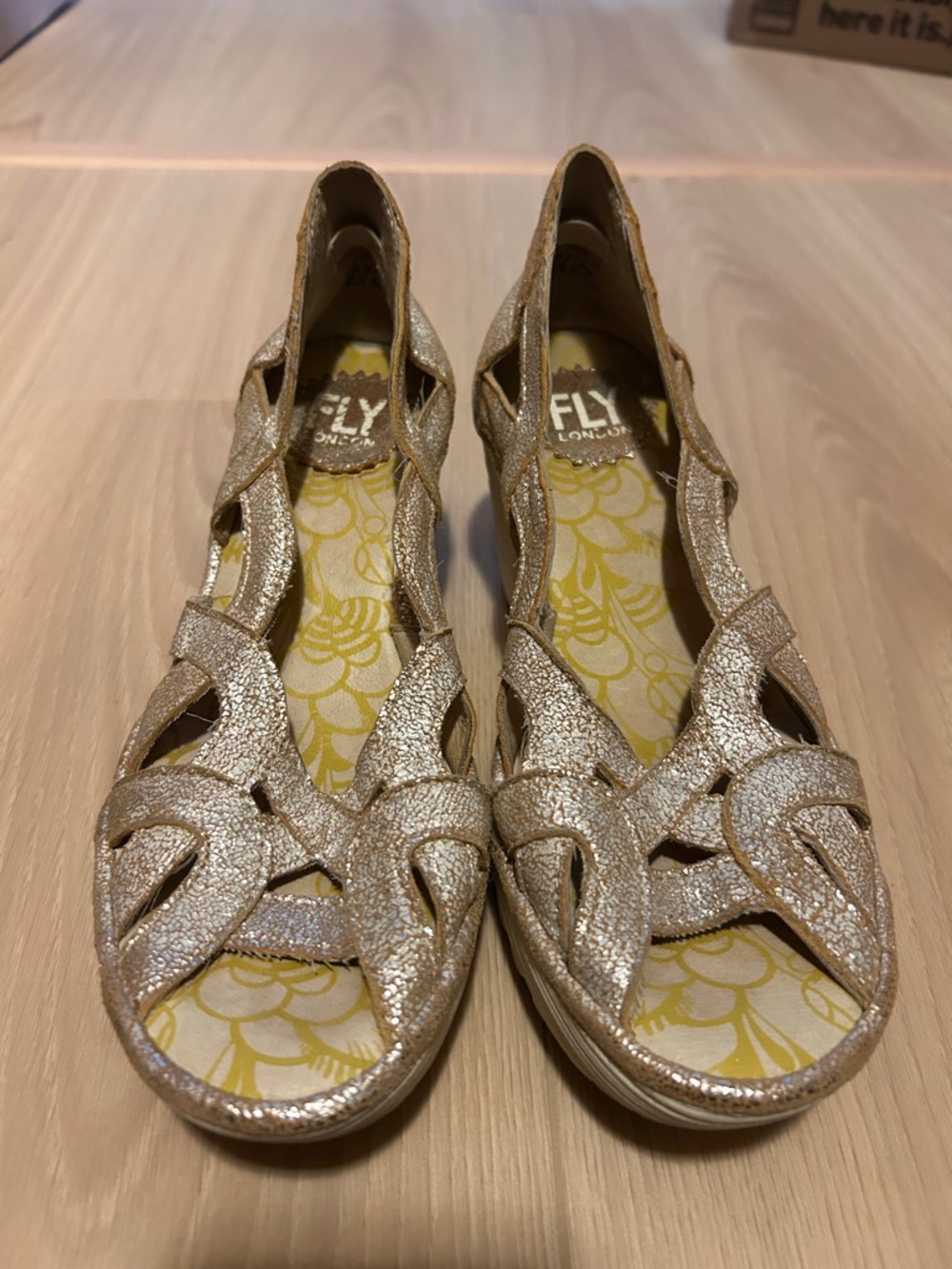 Fly London Women's Shimmery Gold Cutout Sandals